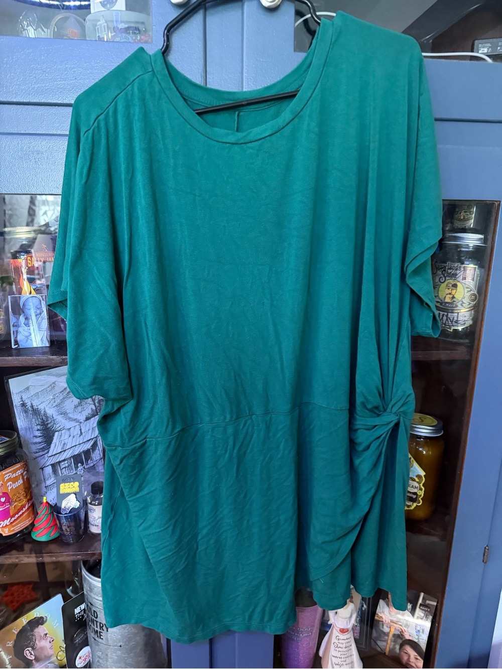 Ava & Viv Emerald Green Side-Knot Short Sleeve Shirt